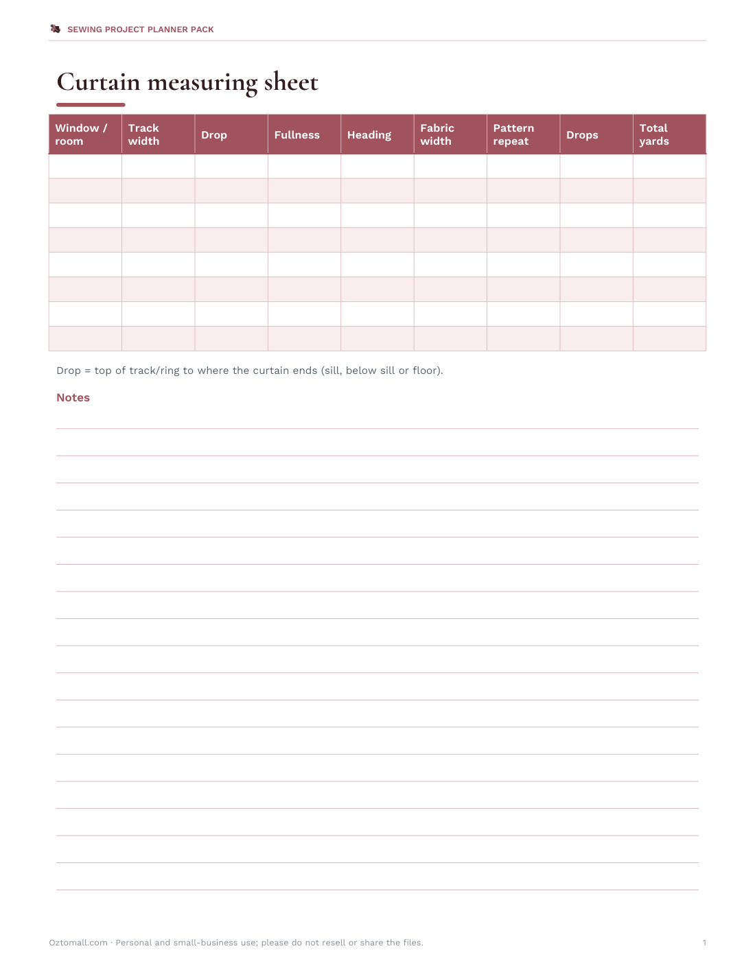 Preview of the first page of Curtain sheet (PDF/DOCX)